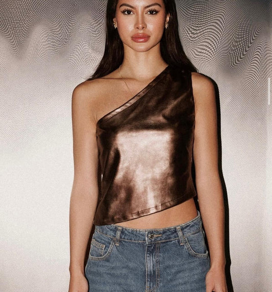 Brown Vegan Leather Top